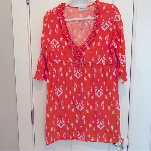 Mud Pie Cover-up Dress in Orange, Pink, and White Women’s Size Small (S) - Picture 2 of 9